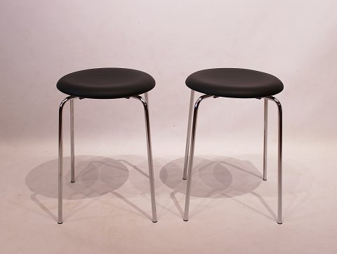 Et Par Dot Skamler - Sort Læder - Arne Jacobsen - Fritz Hansen - 1971