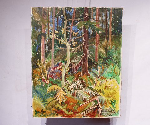 Oil painting with motif of forrest signed by Emil A Schou.
5000m2 showroom.