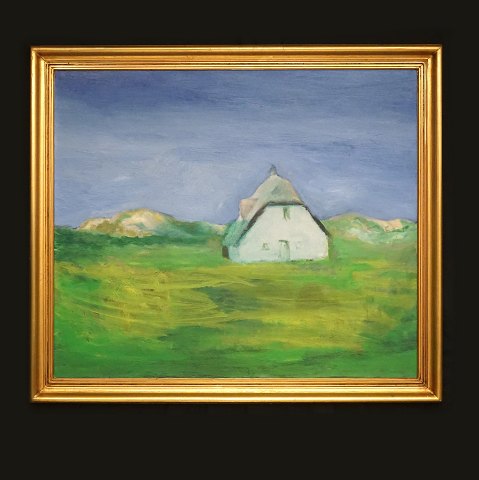 Jens Søndergaard, 1895-1957: Landscape with house. 
Oil on canvas. Signed. Visible size: 83x98cm. With 
frame: 97x112cm