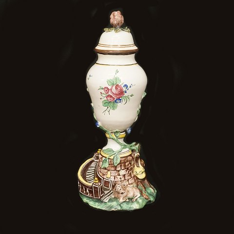 18th century lidded faience jar. Signed Marieberg, 
Sweden, circa 1765. H: 33cm