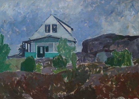 Olaf Rude; An oil painting, studio at  Bornholm, Denmark