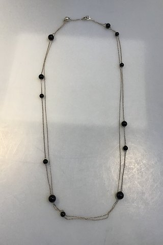 Georg Jensen Sterling Silver & Onyx 2 Strand Chain Bead Necklace
