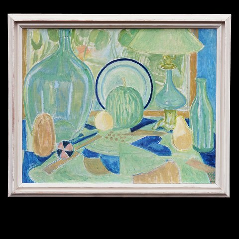 Christine Swane, Dänemark, 1876-1960, Öl auf 
Leinen: Stilleben. Signiert und datiert 1947. 
Lichtmasse: 67x84cm. Mit Rahmen: 80x97cm