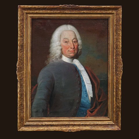 An 18th century portrait of judge Peter J. Rosted 
by Andreas Brünniche, 1704-69. Painted 1754. 
Signed. Visible size: 57x76cm. With frame: 77x96cm