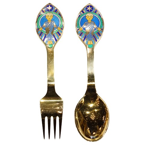 A. Michelsen; Christmas spoon and fork 1984, design Her Majesty The Queen, Margrethe 