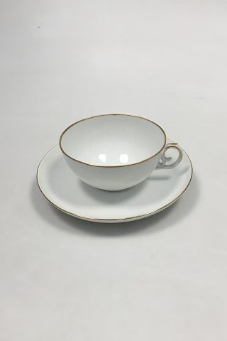 Royal Copenhagen White Porcelain with Gold Tea Cup and Saucer No 1275/9067