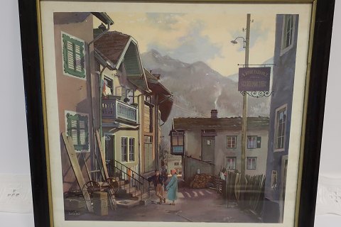 Lithography made by Kurt Ard (1925 -)
A street-illustration with atmosphere and in a good frame
Wellknown Danish illustrator with many illustrations of the frontpages of the 
Danish and foreign weekly magazines