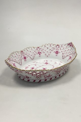 Royal Copenhagen Blue Fluted Red Ruby/Pink with Gold Edge Full lace Bread Basket