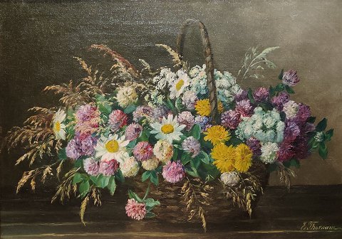 Emmy Thornam; An oil painting, flower basket