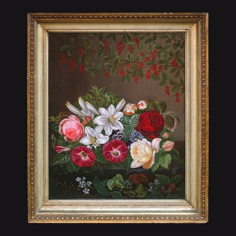 I. L. Jensens Skole: Stilleben med blomster. 
Danmark ca. år 1830. Lysmål: 52x41cm. Med ramme: 
64x53cm