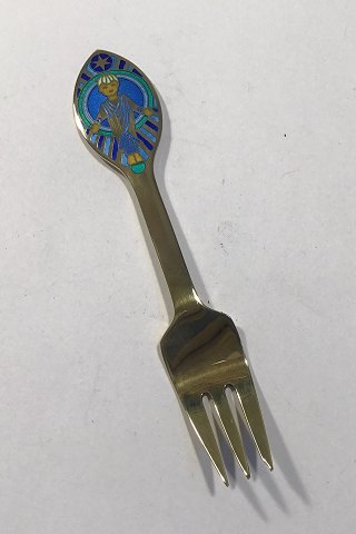 A. Michelsen Christmas  Pastry Fork 1984 Gilded Sterling Silver with Enamel
