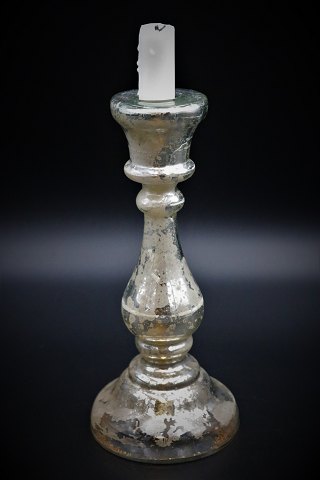 Candlestick in Mercury glass from the 1800 Century with fine old patina. Height: 
24,5 cm.
SOLD !