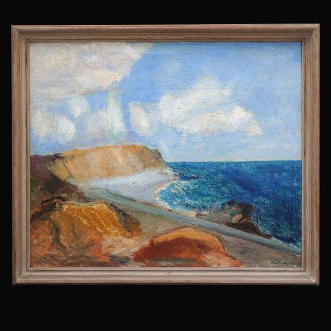 Jens Søndergaard maleri Bovbjerg. Jens 
Søndergaard, 1895-1957, olie på lærred. Signeret 
og dateret 1942. Lysmål: 83x100cm. Med ramme: 
95x112cm