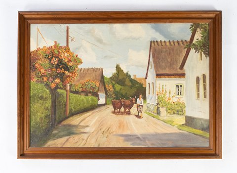 Oil painting with rural motif and wooden frame, with unknown signature from the 
1930s. 
5000m2 showroom.