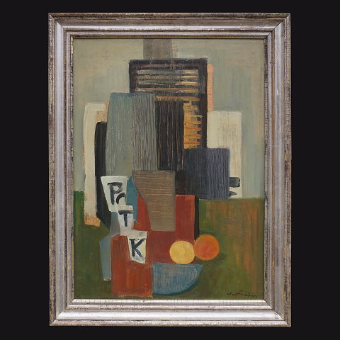 Carl Fischer, 1887-1962, Öl auf Platte. 
Collagenmotiv. Signiert. Lichtmasse: 57x42cm. Mit 
Rahmen: 68x53cm