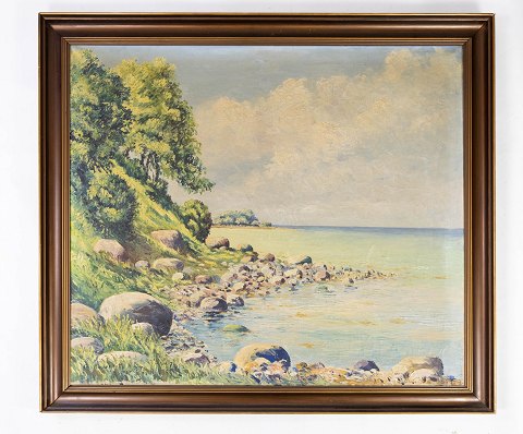 Oil painting with nature motif and wooden frame, signed G. Bodenhoff 1987. 
5000m2 showroom.