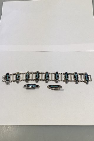 John Rørvig Sterling Silver Enamel Bracelet and earclips