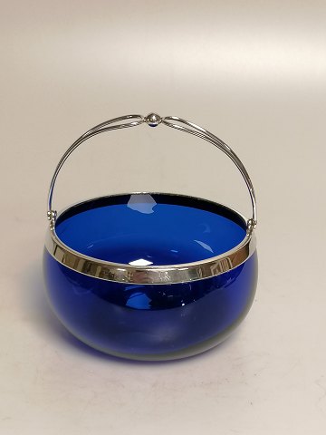 Blue glass sugar bowl with self-mounting 830s Sv.T. Svend Toxværd