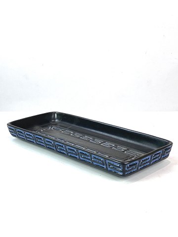 Rectangle ceramic dish with blue glaze from around the 1950s. 
5000m2 showroom.
Great condition
