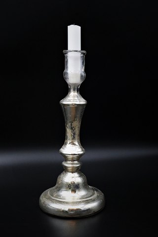 1800 century candlestick in Mercury silver glass with fine patina. 
Height:29cm.