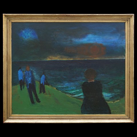 Jens Søndergaard, 1895-1957, oil on canvas: 
"Evening at the ocean". Signed and dated.
Visible size: 100x120cm. With frame: 116x136cm