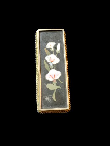 Pietra Dura brooch. gilded silver