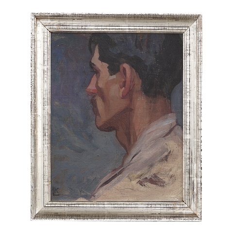 Käte Lassen maleri. Käte Lassen, Flensborg, 
1880-1956, portræt af italiensk mand. Olie på 
plade. Signeret. Paris ca. år 1908/09. Lysmål: 
39x31cm. Med ramme: 47x39cm