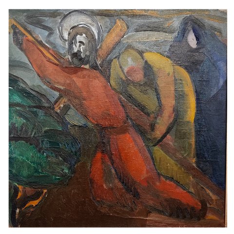 Jens Sørensen; Painting, religious motive, oil on wood