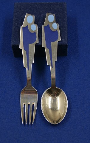 Michelsen Christmas spoon and frok 1962 of Danish gilt sterling silver