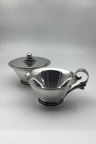 Georg Jensen Sterling Silver Pyramid Creamer and Sugar Bowl No 600A