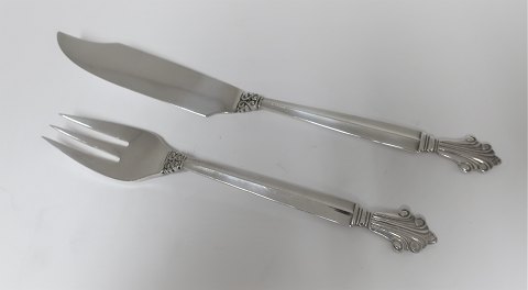 Georg Jensen. Dronning. Fiskekniv & Fiskegaffel. Sterling (925). Længde 20,5 cm.