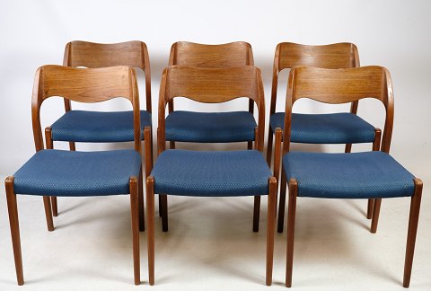 Sæt af seks spisestuestole, Model 71, Niels O. Møller (1920-1982), teaktræ, J.L 
Møllers Møbelfabrik, 1960
Flot stand
