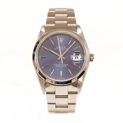 Rolex Oyster Perpetual Date fef. 15200 with blue 
dial. D: 34mm. Circa year 2000. K series. Very 
nice condition