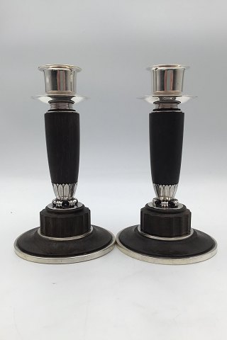 Georg Jensen Sterling Silver Ebony Candlesticks No. 2011 (2)