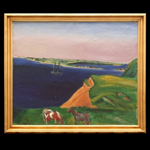 Jens Søndergaard, 1895-1957, Öl auf Leinen. 
Landschaft von der Limfjord, Nordjütland. Signiert 
und datiert 1936. Lichtmasse: 83x110cm. Mit 
Rahmen: 96x113cm