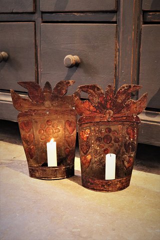 A pair of antique 19th century Swedish wall candlesticks in metal with old 
paint...