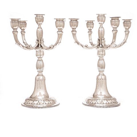 Large pair of silver candelabra by Gran & Laglye, 
Copenhagen, 1923. H: 45cm. D: 34cm
