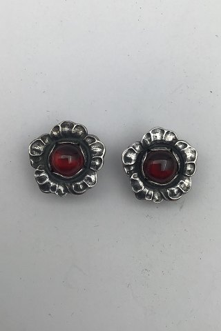 Georg Jensen Sterling Silver Ear Clips Annual Earrings 2002 Carnelian