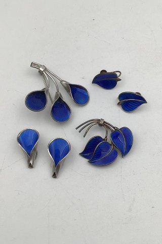 J Tostrup, Norway Sterling Silver Enamel Jewllery Set (Brooch + Earrings)