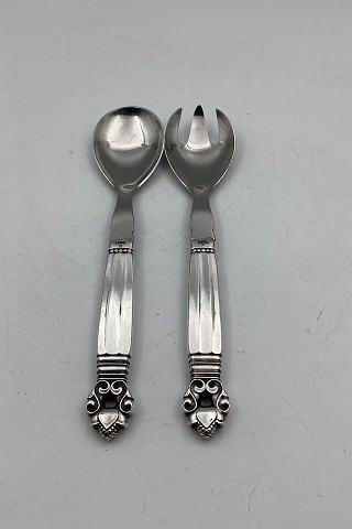 Georg Jensen Sterling Silver and Stainless Steel Little Salad Set Acorn