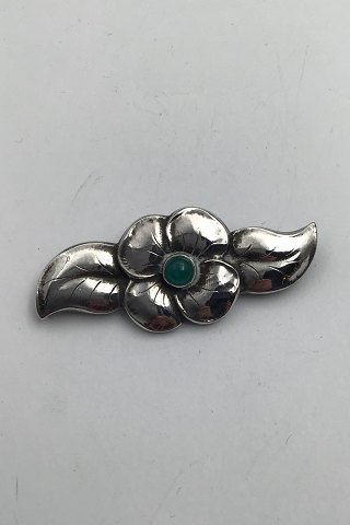 Danish Art Noveau Silver Brooch with green stone