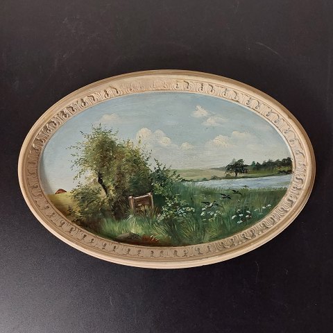 Older painting: Landscape motif on Ipsen terracotta plate