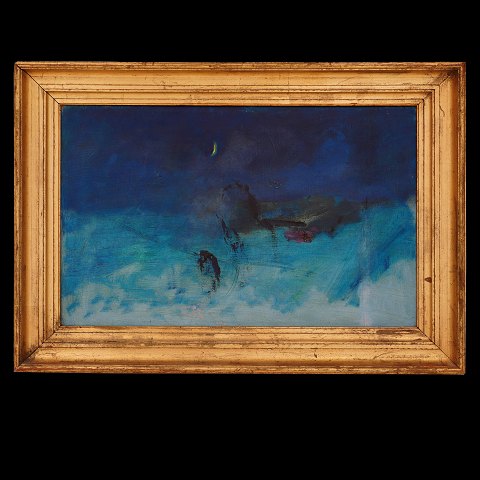 Oluf Høst, 1884-1966, oil on canvas. Landscape 
with moon. Visible size: 38x61cm. With frame: 
52x75cm