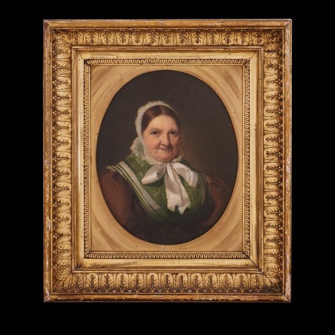 C. W. Eckersberg portræt. C. W. Eckersberg, 
1783-1853, olie på lærred. Ovalt portræt af "Alte 
Stine", George B. G. Sehesteds barnepige. Signeret 
ca. 1840erne. Lysmål: 23x19cm. Med ramme: 34x30cm