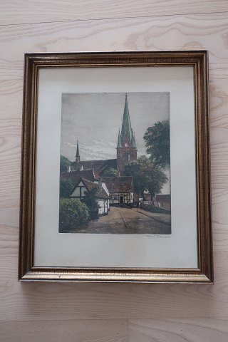 Etching- With color
Marie Kirken in Sønderborg, Denmark
Before 1920
Signed: Aksel Petersen
H: 51cm
W: 41cm
In a good condition