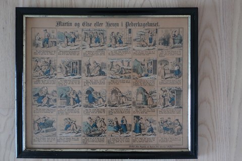 Antique comics in a frame
Martin og Else eller Hexen i Peberkagehuset (Hans og Grethe)(= Martin and Else 
or the witch in the house of pepperbiscuits)
Nr. 971, numbered
New Ruppin
Gustav Kühn
37,5cm x 45cm
In a good condition