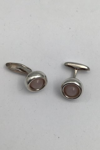 Georg Jensen Sterling Silver Cufflinks No 473 Sphere Rose Quartz