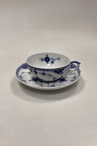 Royal Copenhagen Blue Fluted Half Lace Tea Cup with interior decoration and 
Saucer No. 525