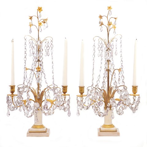 Pair of gilt Gustavian Candelabra with marble 
base. Sweden circa 1780. H: 62cm