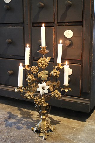 Antique, decorative French church candlestick in bronze with space for 5 candles 
from the 19th century...